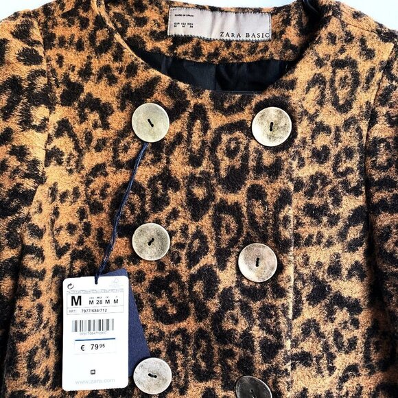 NWT ZARA Jacquard Wool Blend Animal Cheetah Leopard Print Coat Size M - Picture 3 of 8